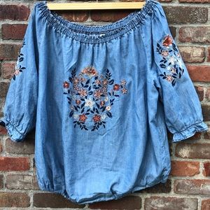 🦋 Westport Denim Embroidered Boho Top XXL